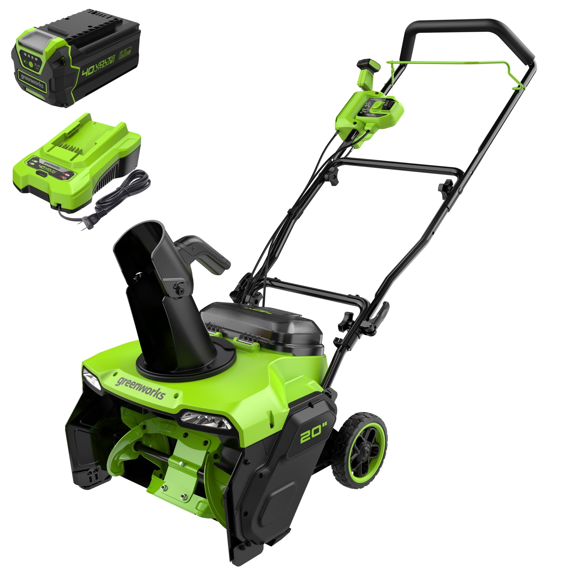 40V 20" Cordless Battery Snow Blower: 5.0 Ah Battery and Charger
