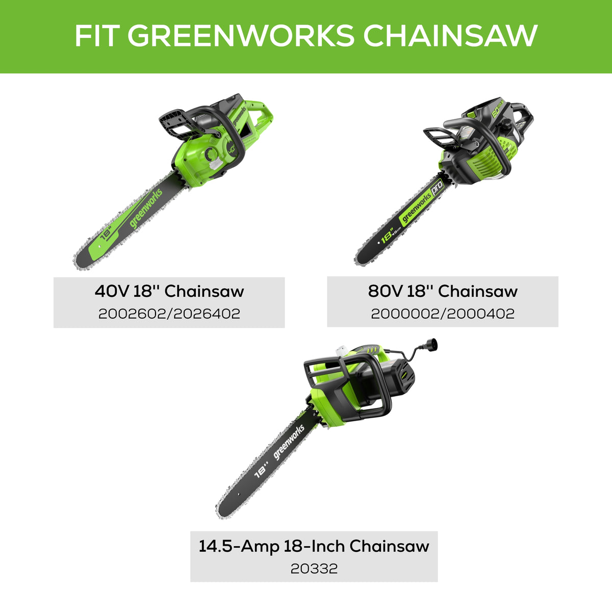 18" Chainsaw Bar & Chain Combo .050" Gauge & 62 DL | Greenworks Tools