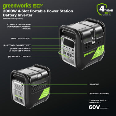 60V 2000W 4-Slot Inverter Portable Power Station (Tool Only)