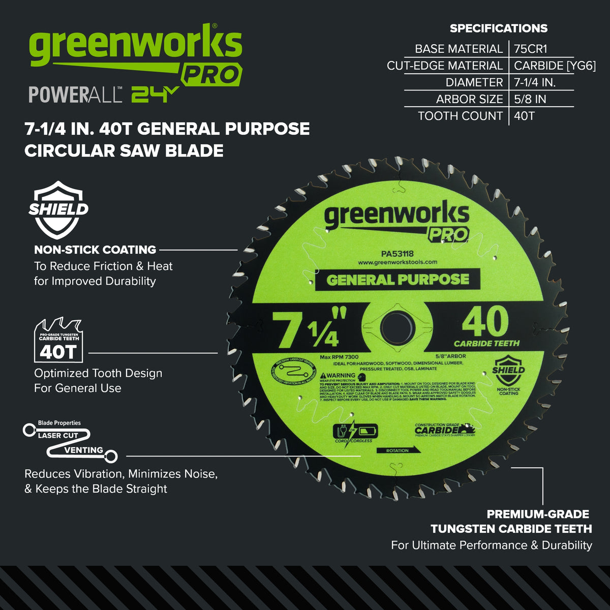 5 Series 17.25" blades – 40T Demolition, YG6, Laser Cut + Teflon Coating