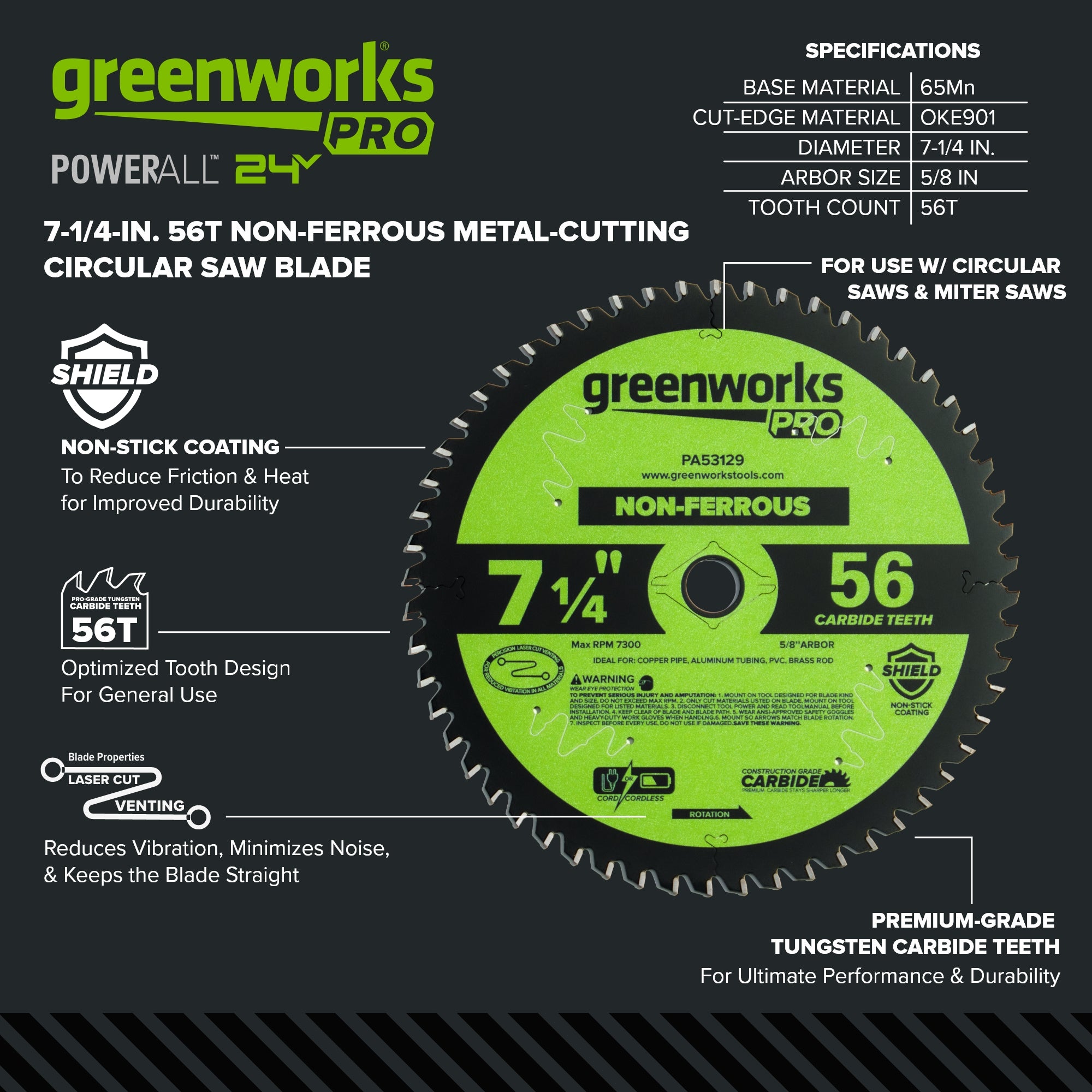 Pro 56-Tooth 7-1/4" Demolition Circular Saw Blade with Construction-Grade Carbide Teeth