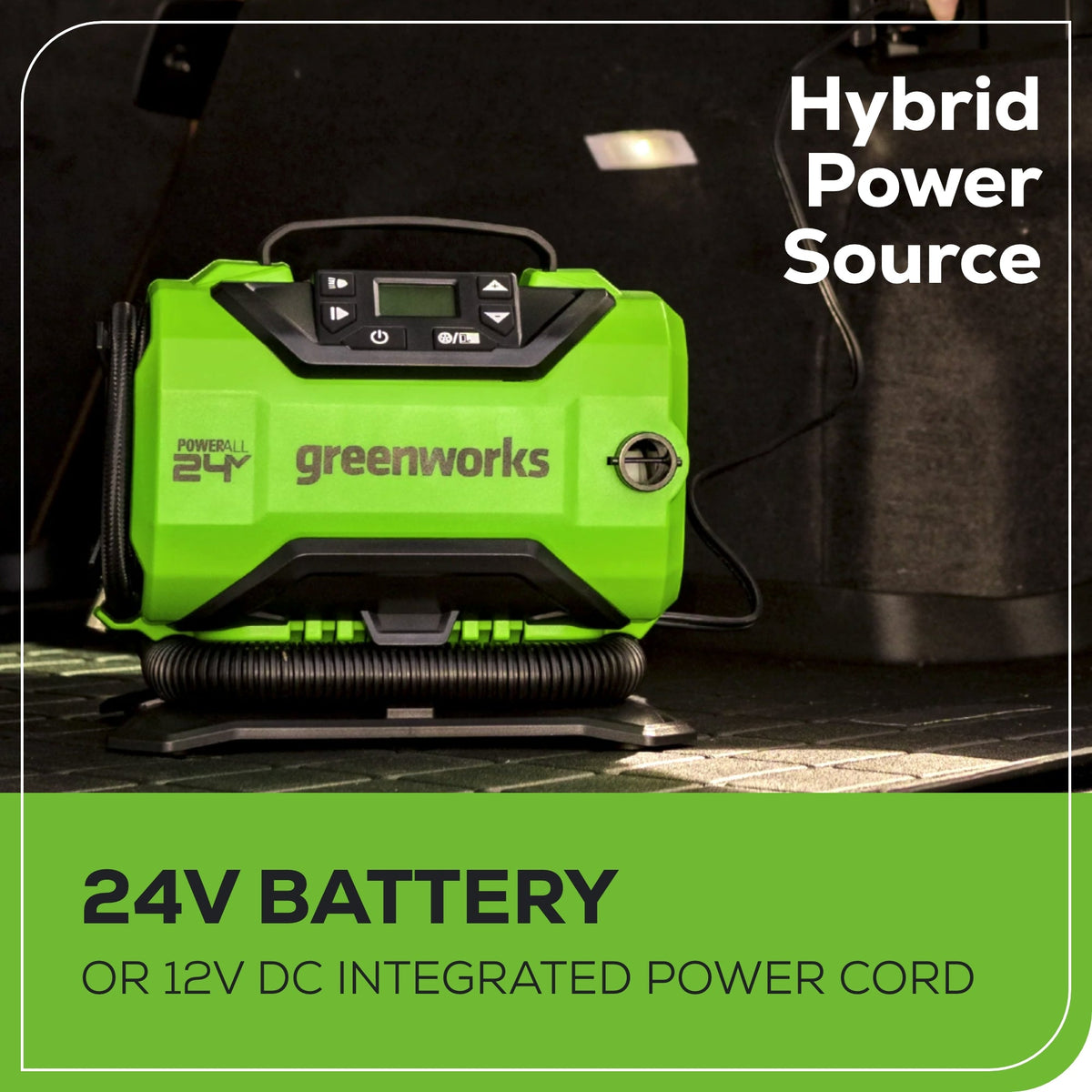 24V Cordless Battery Inflator, (1) 2Ah USB Battery and Charger