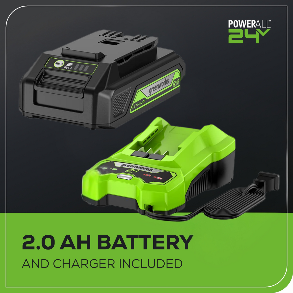 24V Cordless Battery Inflator, (1) 2Ah USB Battery and Charger