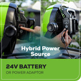 24V Cordless Fan: 2.0 Ah USB Battery, 0.5A Charger and AC Adapter