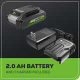 24V Cordless Fan: 2.0 Ah USB Battery, 0.5A Charger and AC Adapter