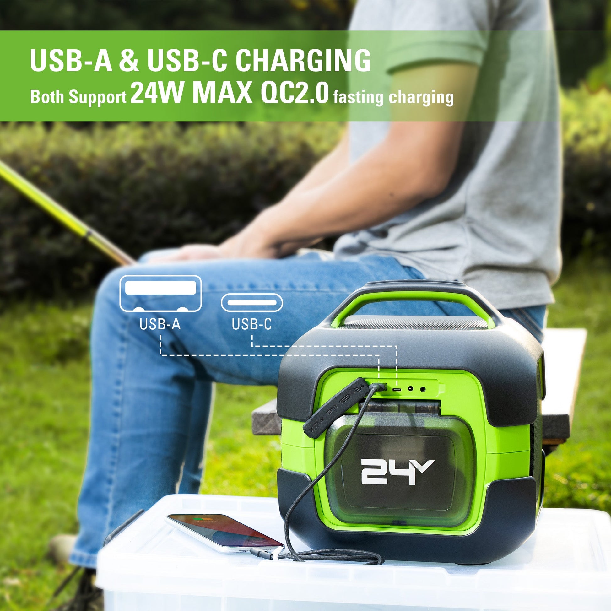 Greenworks 24V (12V/24V) Inflator Pump with 2Ah USB Battery & Charger 