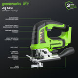 24V Cordless Battery Drill, Impact Driver & Jig Saw 3PC Combo Kit w/ (2) 2.0Ah Batteries & Charger