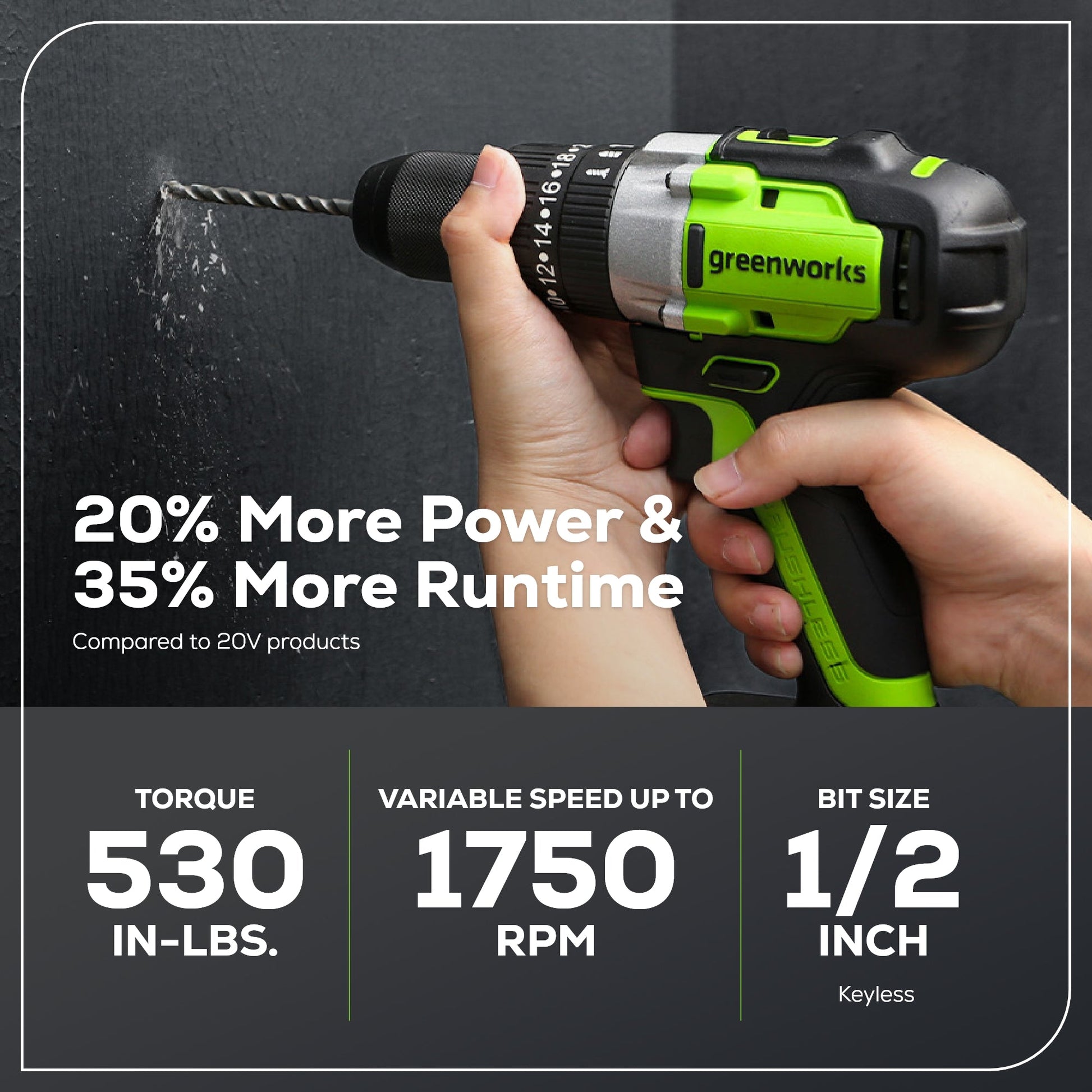 24V 1/2" 530 in/lbs Hammer Drill w/ 2.0Ah Battery & Charger