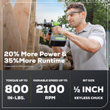 24V Cordless Battery 1/2" 800 in/lbs Drill Driver (Tool Only)