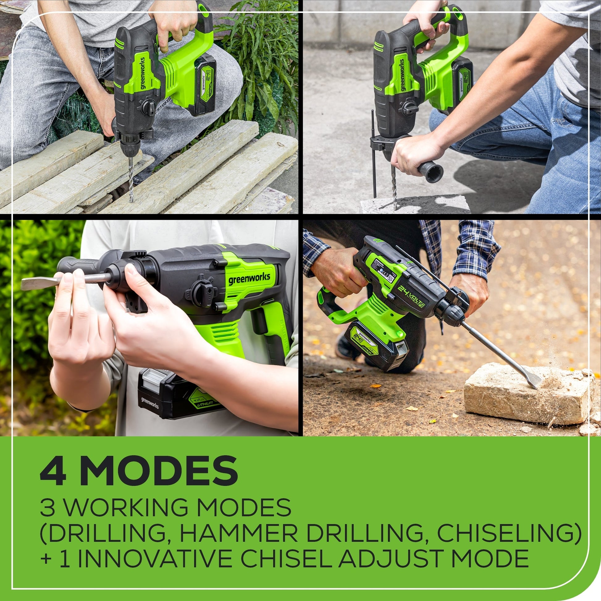 24V SDS-Plus 2J Brushless Rotary Hammer Drill w/ 4.0Ah USB Battery & Charger