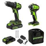 24V Cordless Battery 400 in-lbs Drill / Driver and 1950 in-lbs Impact Driver, Two(2) 2.0 Ah Batteries and 2A Charger