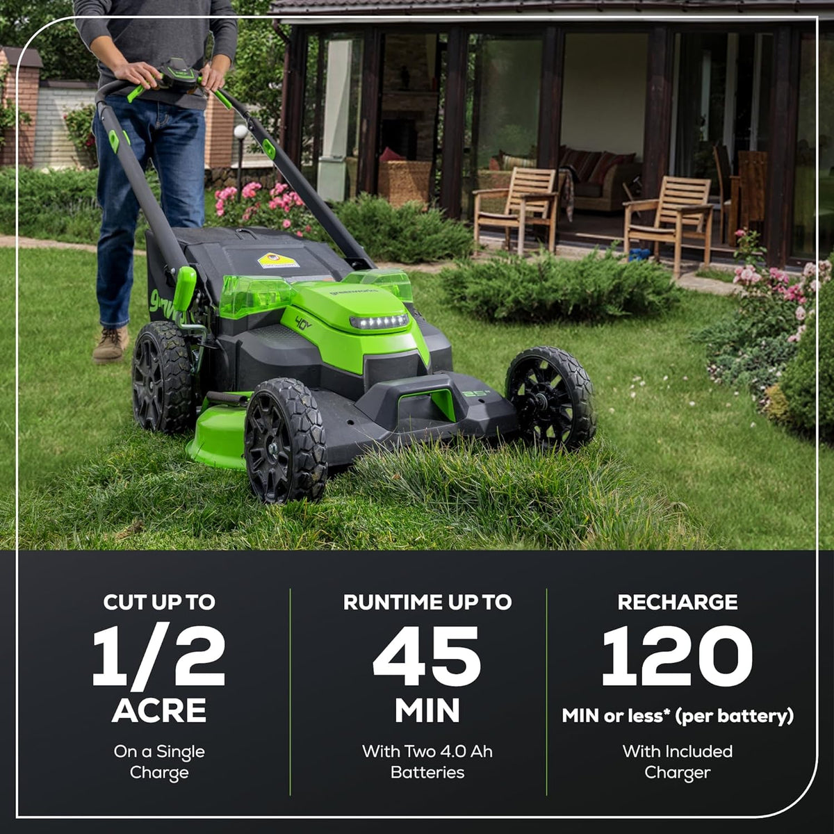 40V 25" Cordless Battery Brushless Dual Blade Self-Propelled Lawn Mower w/ (2) 4.0Ah Batteries & Dual Port Charger