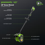40V 12" Cordless Battery LED Snow Shovel w/ 4.0Ah Battery & Charger