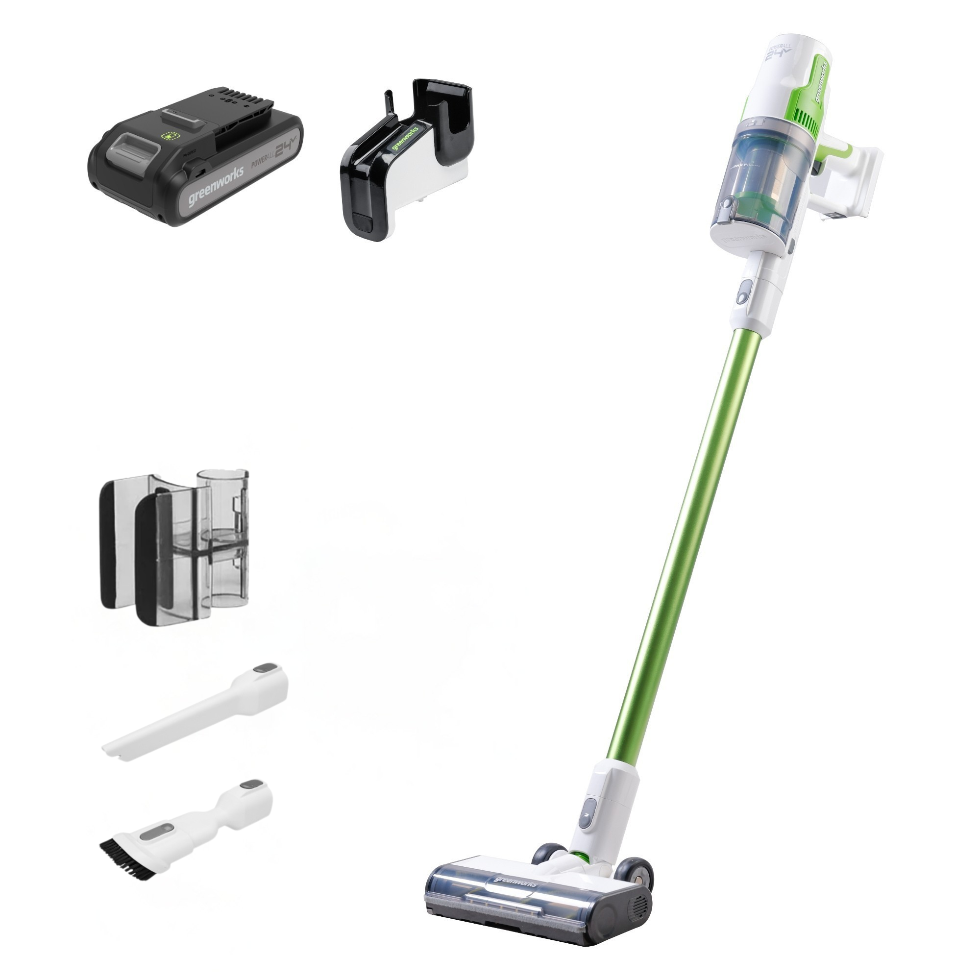 24V Cordless Battery Green Stick Vacuum w/ 4.0Ah Battery & Compact Charger