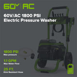 60V Hybrid 1800 PSI 1.1 GPM Cold Water Pressure Washer (Tool Only)