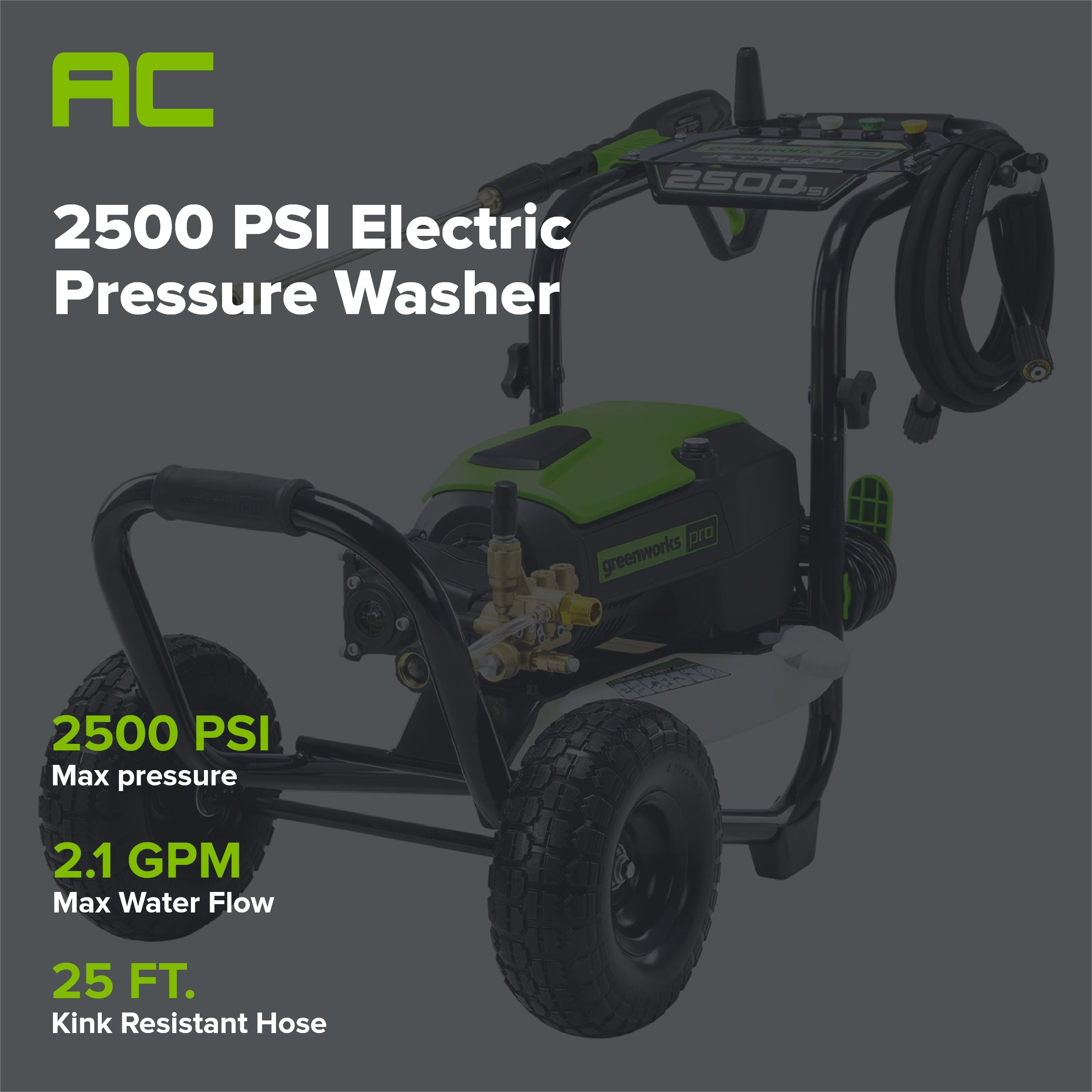2500 PSI 2.1 GPM Cold Water Electric Pressure Washer