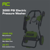 2000 PSI 1.1 GPM Cold Water Electric Pressure Washer (Black Frame)