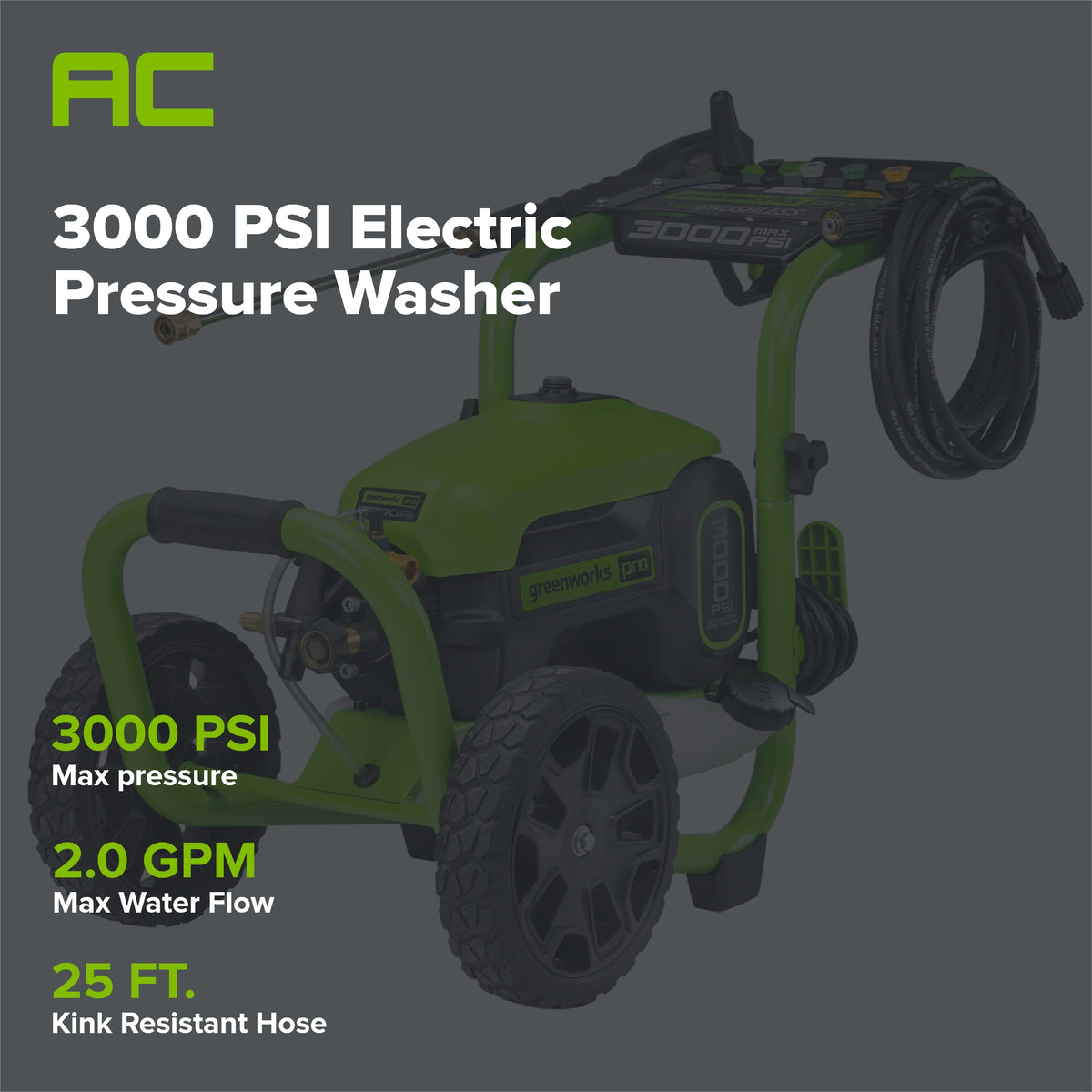 3000 PSI 2.0 GPM Cold Water Electric Pressure Washer