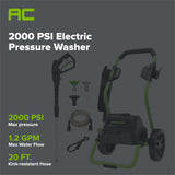 2000 PSI 1.2 GPM Cold Water Electric Pressure Washer (Green Frame)