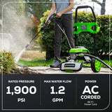 OPEN BOX 1900 PSI 1.2 GPM Cold Water Electric Pressure Washer