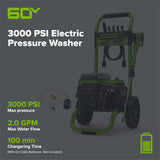 60V 3000-PSI 2.0 GPM Electric Pressure Washer (Tool Only)