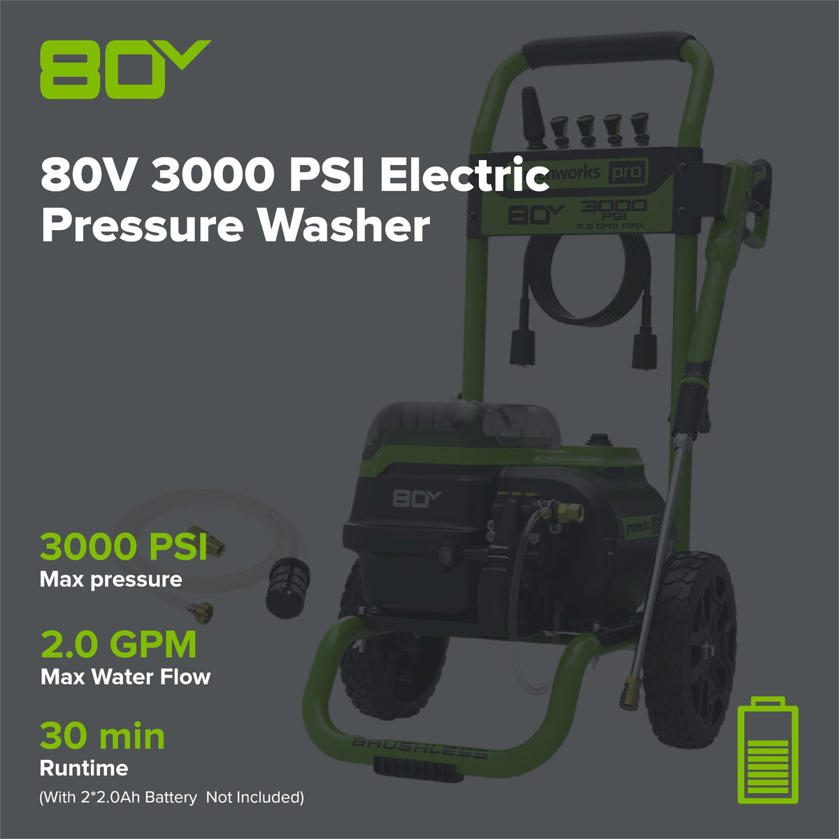 80V 3000-PSI 2.0 GPM Electric Pressure Washer (Tool Only)