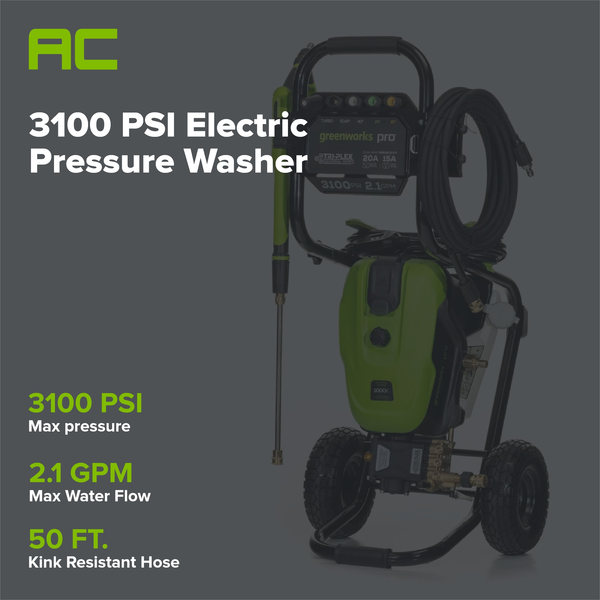 3100 PSI 2.1 GPM Cold Water Electric Pressure Washer