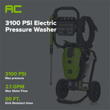 3100 PSI 2.1 GPM Cold Water Electric Pressure Washer