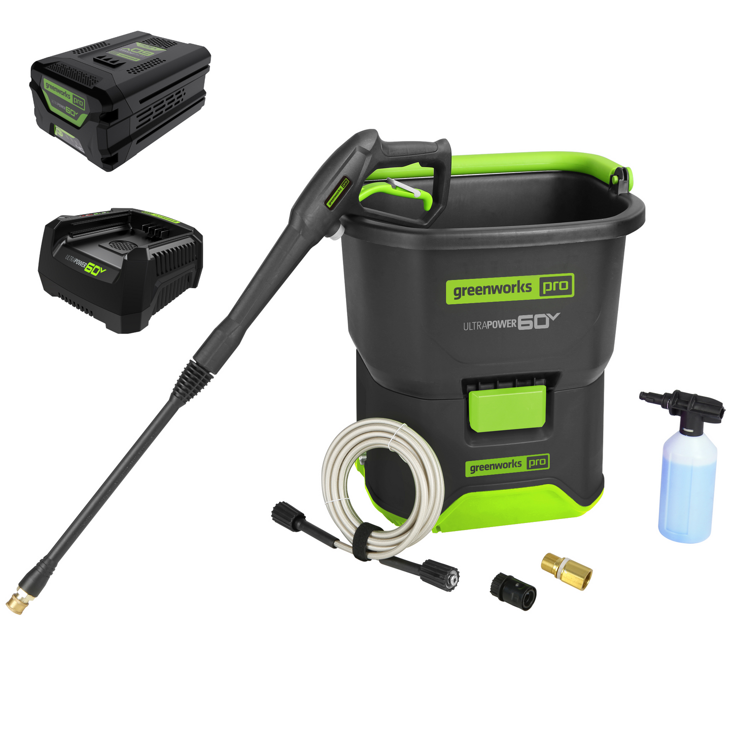 60V 1800 PSI 1.1 GPM Cold Water Bucket Pressure Washer w/4Ah Battery & Rapid Charger