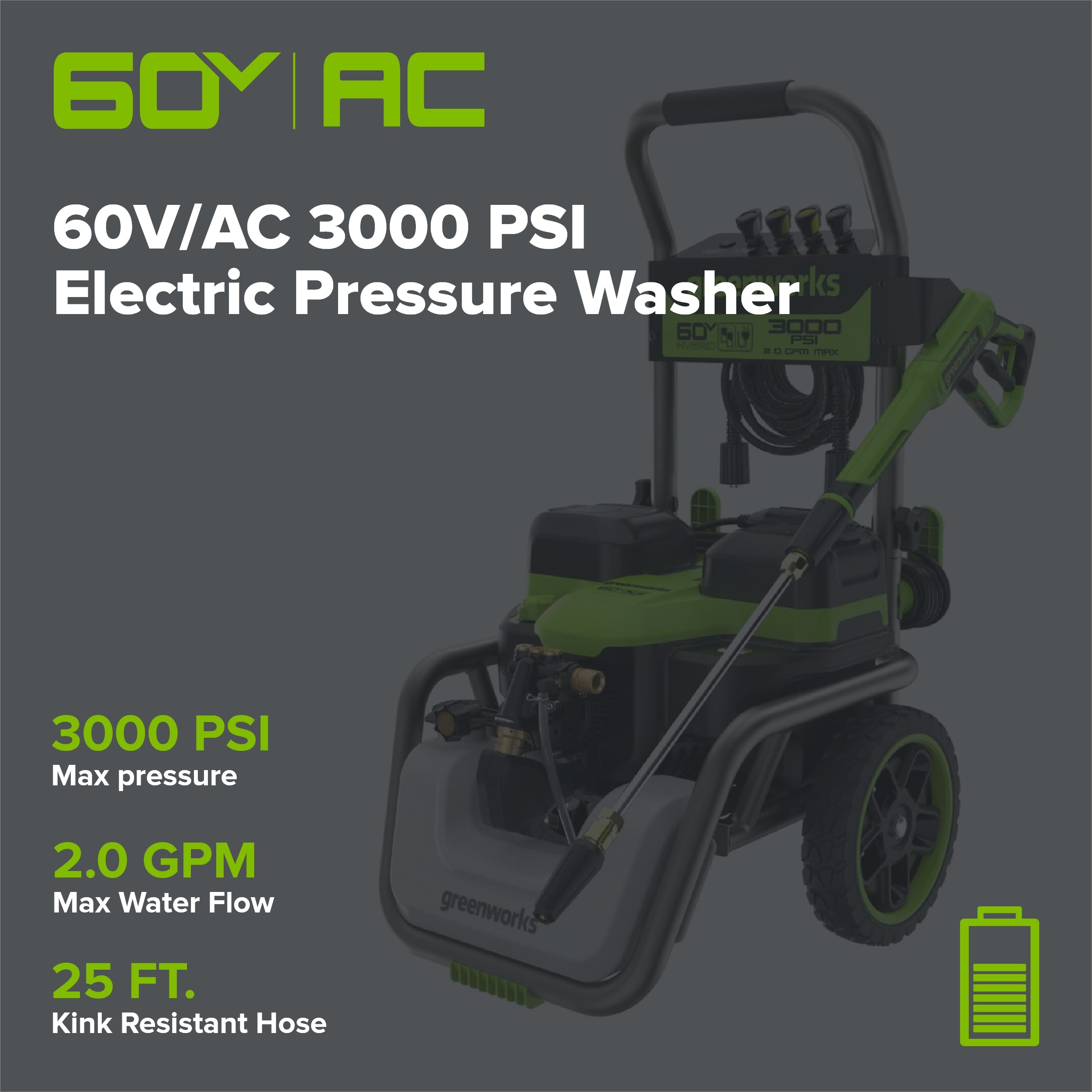 60V/AC Hybrid 3000-PSI 2.0 GPM Electric Pressure Washer (Tool Only)