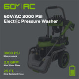 60V/AC Hybrid 3000-PSI 2.0 GPM Electric Pressure Washer (Tool Only)