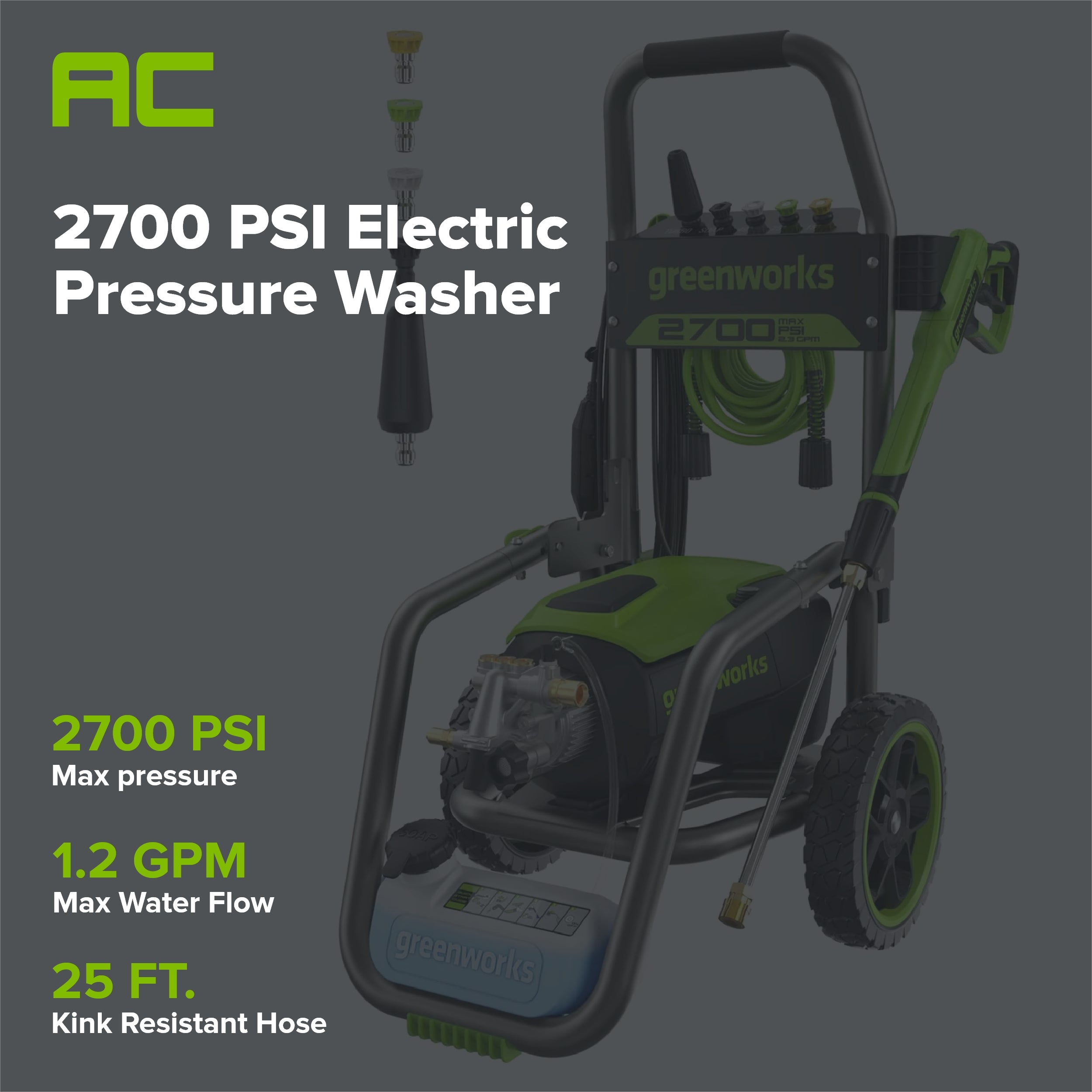 2700 PSI 1.2 GPM Cold Water Electric Pressure Washer