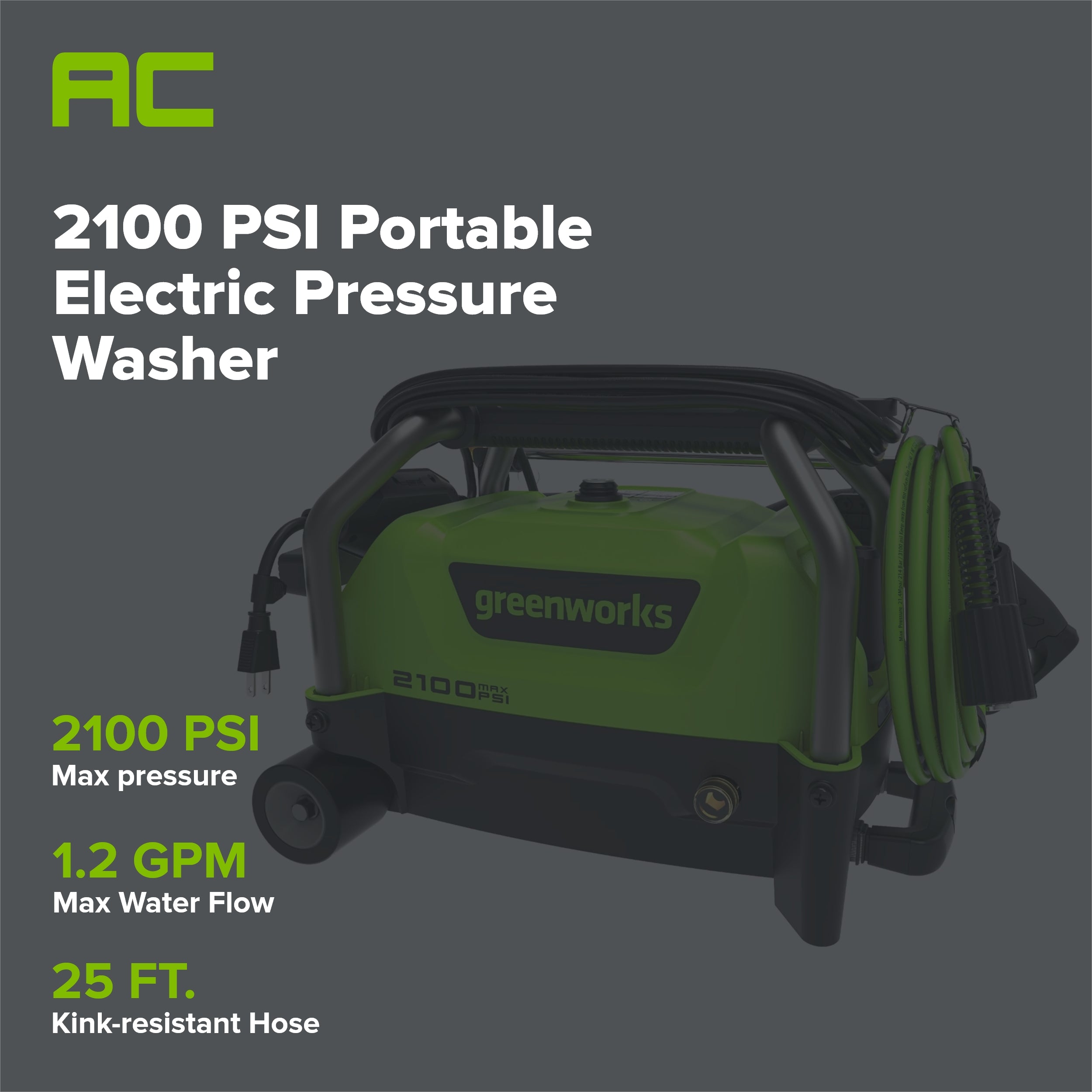 2100 PSI 1.2 GPM Portable Cold Water Electric Pressure Washer