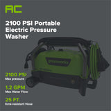 2100 PSI 1.2 GPM Portable Cold Water Electric Pressure Washer