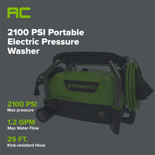 2100 PSI 1.2 GPM Portable Cold Water Electric Pressure Washer