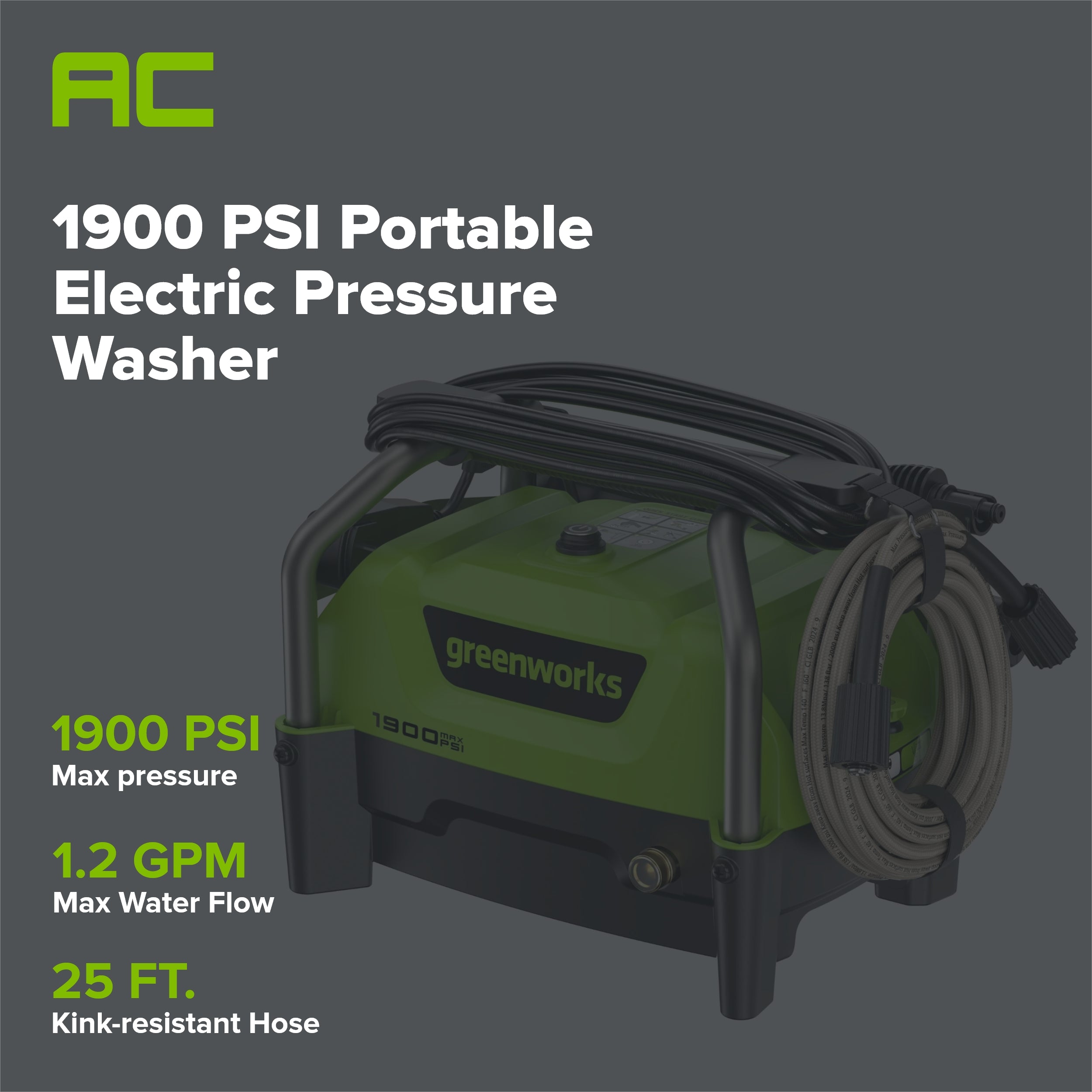 1900 PSI 1.2 GPM Portable Hand Carry Cold Water Electric Pressure Washer