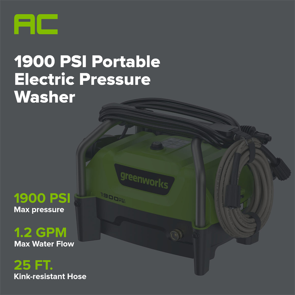 1900 PSI 1.2 GPM Portable Hand Carry Cold Water Electric Pressure Washer