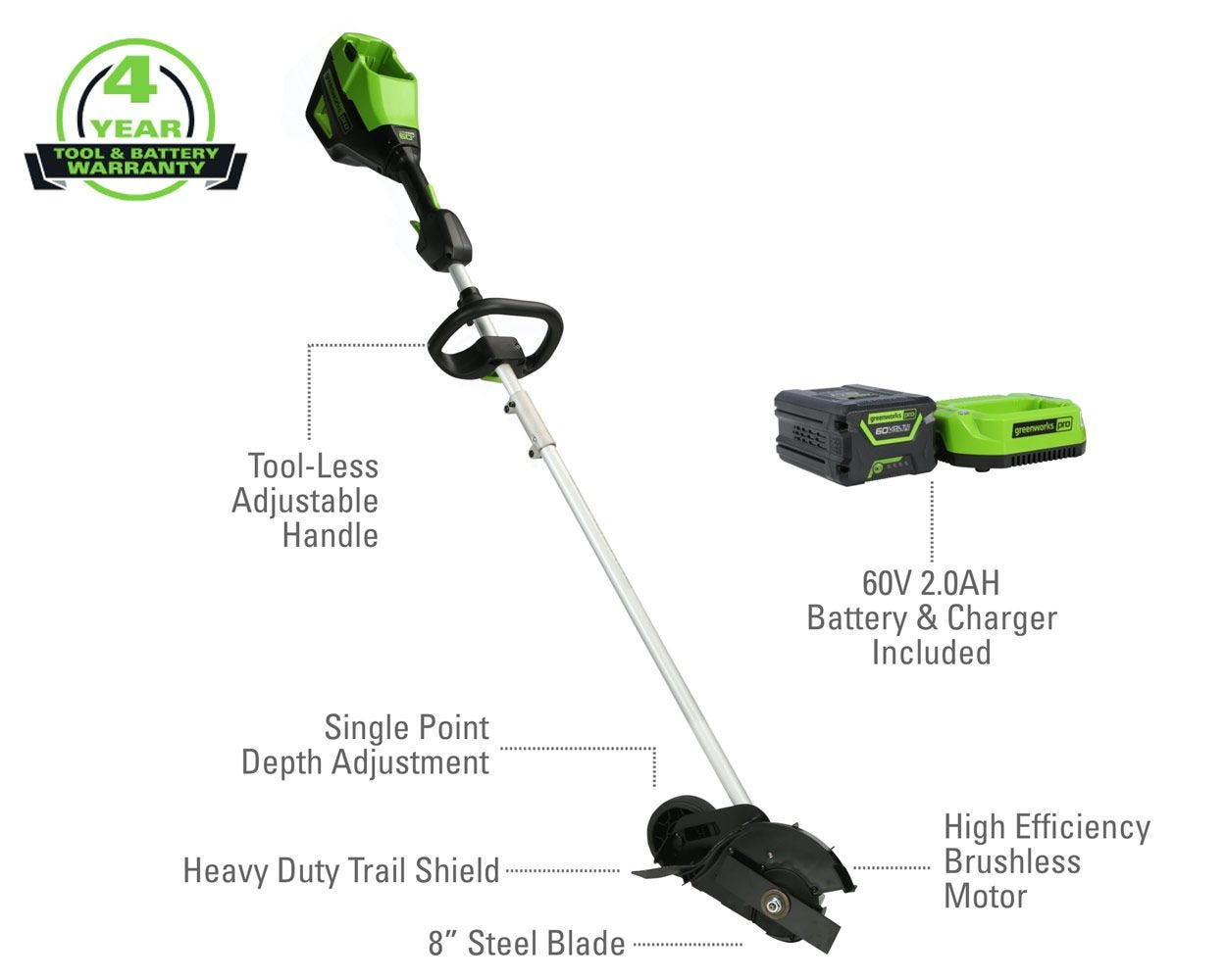 60V 16" String Trimmer and 8" Edger Combo Kit w/ 2.0Ah Battery & Charger