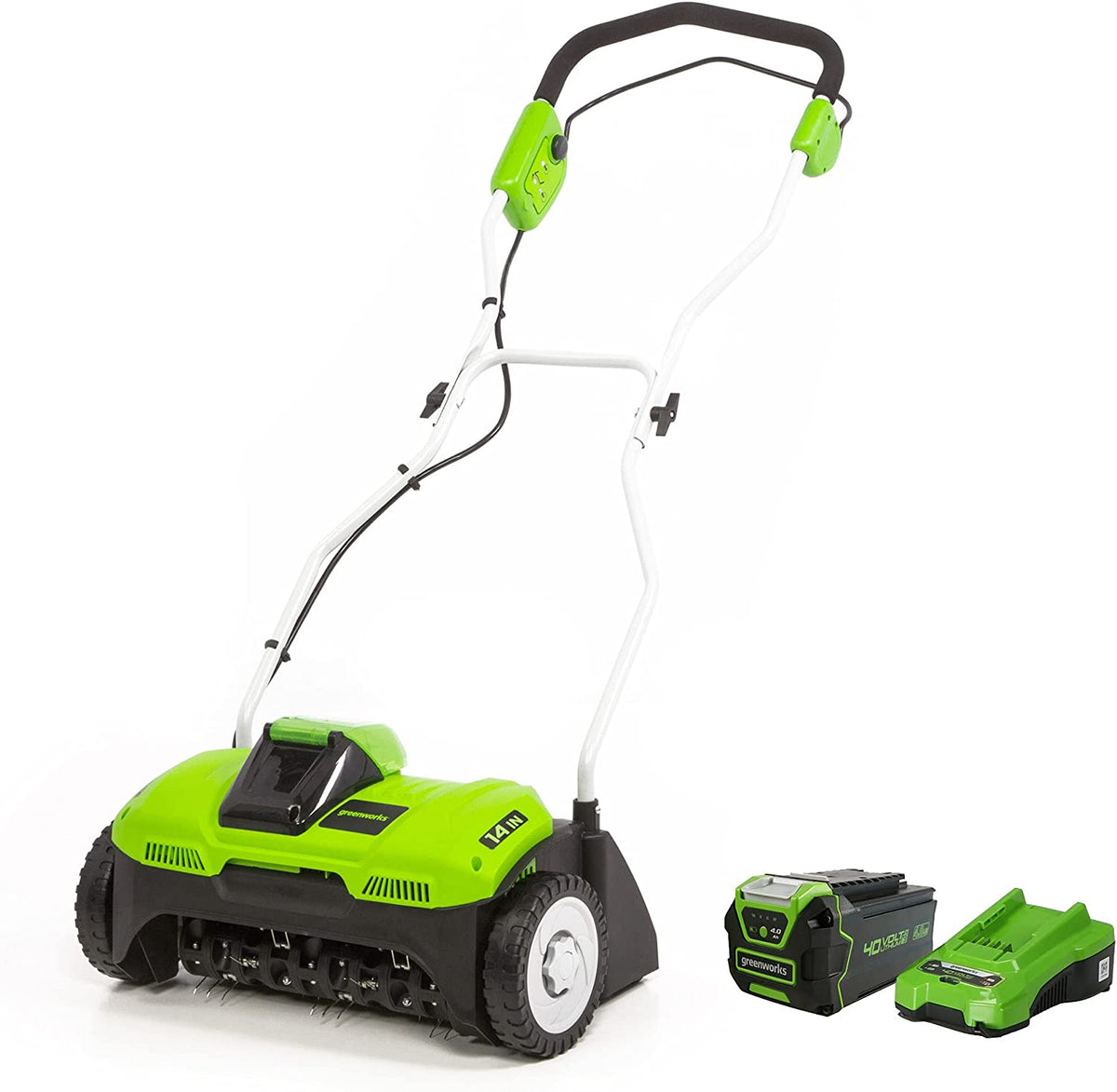 40V 14" Cordless Dethatcher: 4.0 Ah Battery and Charger