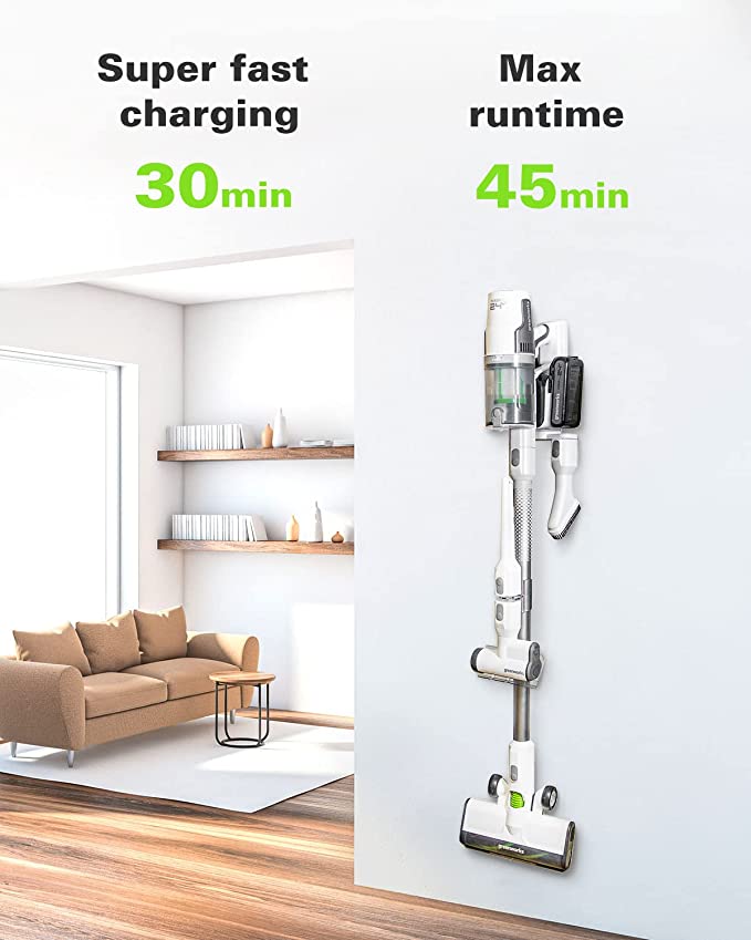 24V Cordless Battery White Deluxe Stick Vacuum w/ 4.0 Ah USB-C Battery & 30-Minute Super Charger