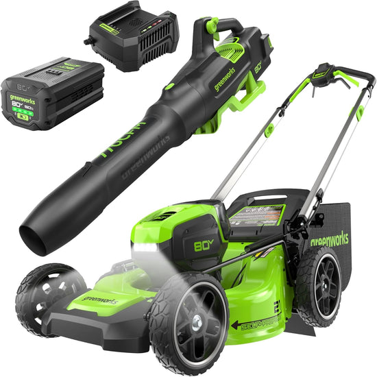 80V 21" Cordless Battery 4-in-1 Self-Propelled Lawn Mower & 700CFM Blower Combo Kit w/ 5.0Ah Battery & 6A Charger