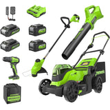 48V (24V x 2) 17" Lawn Mower 4-pc Combo Kit w/ (2) 4.0Ah Batteries and (2) 2.0Ah Batteries & 2A Dual Port Charger