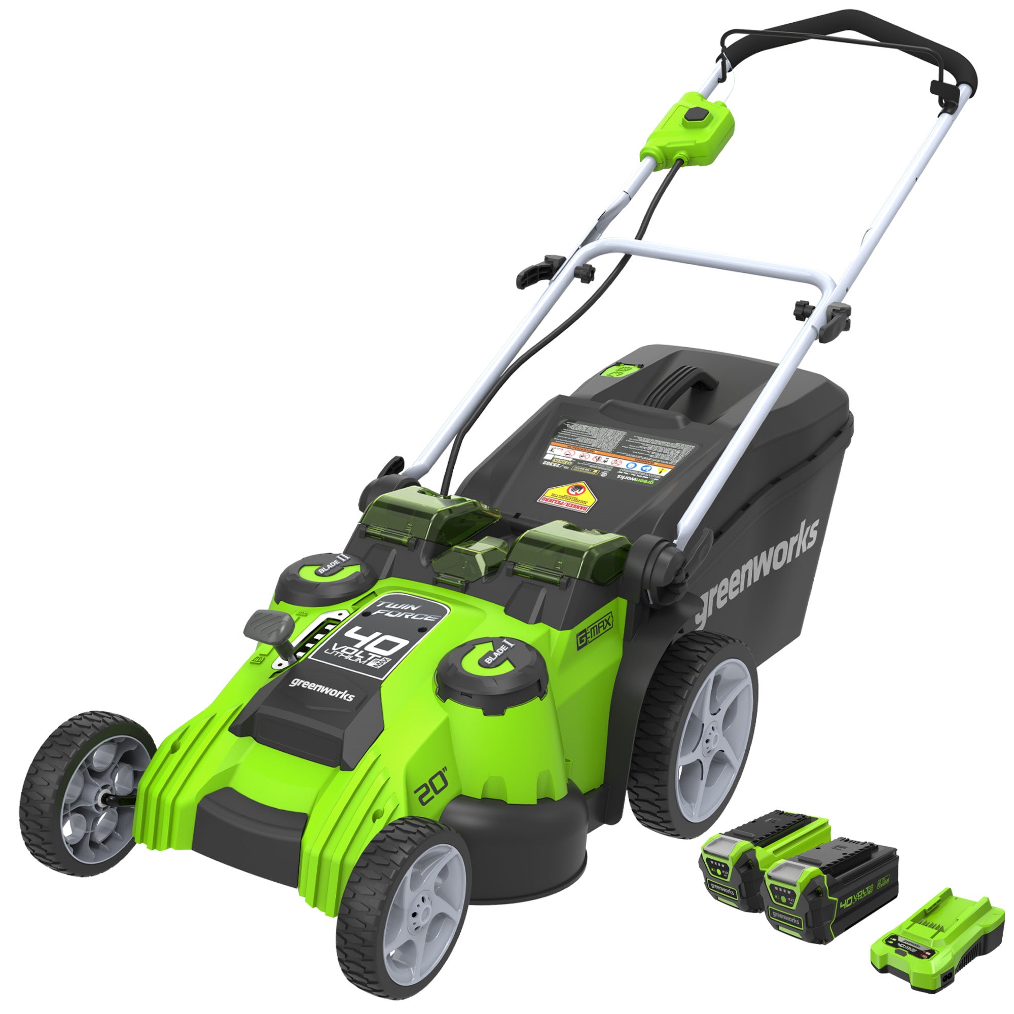 40V 20" Cordless Battery Dual Blade Push Lawn Mower w/ 4.0Ah and 2.0Ah Batteries & Charger