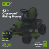 80V 42" Cordless Battery CrossoverT Riding Lawn Mower w/ Twelve (12) 4.0Ah Batteries and Three (3) Dual Port Turbo Chargers