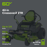 60V 42” Electric CrossoverZ Zero Turn Mower with (6) 8 Ah Batteries and (3) Dual Port Turbo Chargers