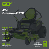 60V 42” Electric CrossoverZ Zero Turn Mower with (4) 8 Ah Batteries and (2) Dual Port Turbo Chargers