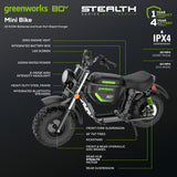 80V STEALTH Series Electric Mini-Bike w/ (2) 8.0Ah Batteries & Dual-Port Rapid Charger