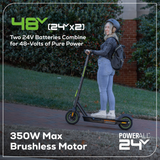 48V (24V x 2) STEALTH Series Electric Scooter: (2)4.0 Ah Batteries and Dual-Port Charger