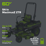 60V 54" MaximusZ Zero Turn Riding Mower with (2) 20.0 Ah, (2) 8.0 Ah & (2) 4.0 Ah Batteries and 1.5kW Charger