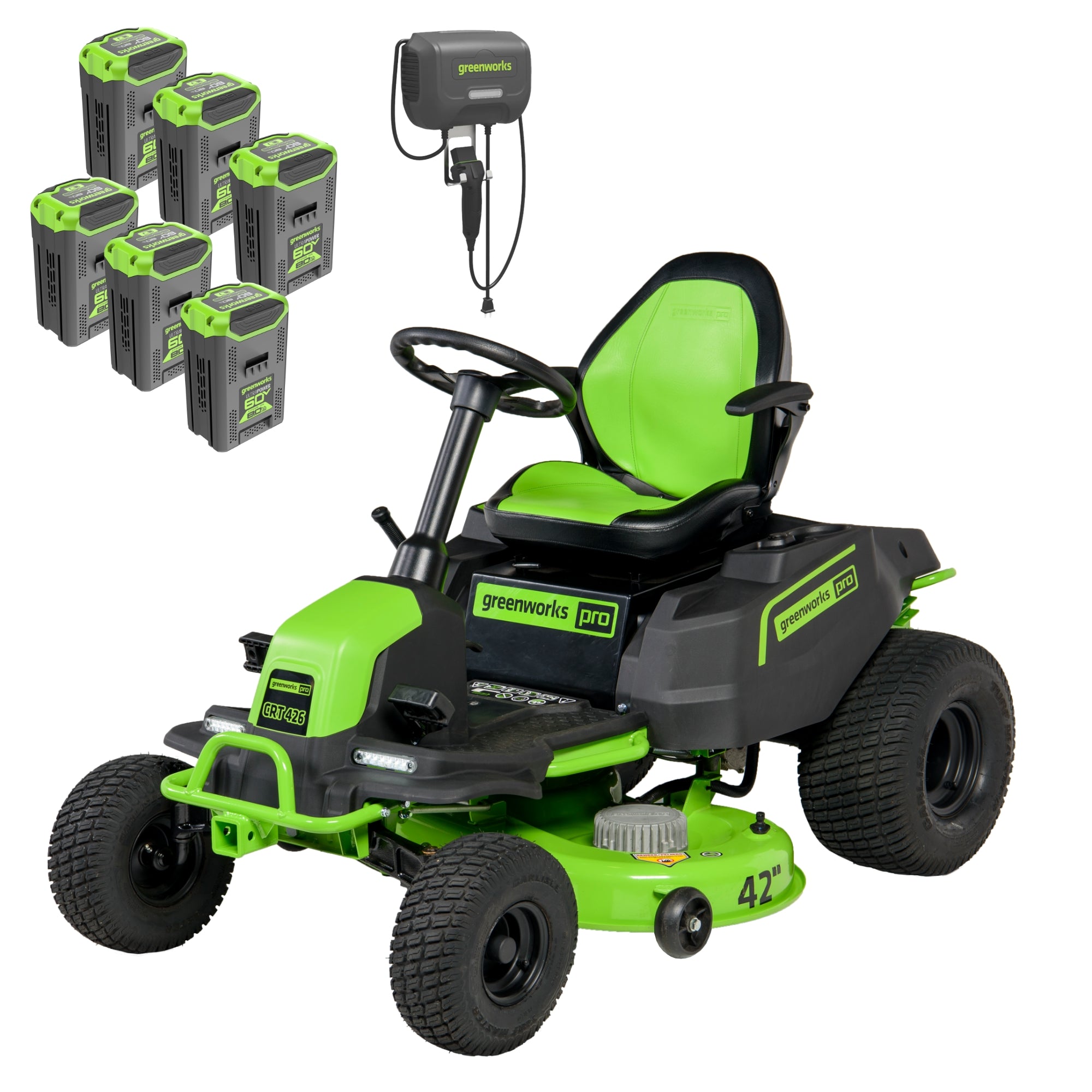 60V 42" Cordless Battery CrossoverT Riding Lawn Mower, (6) 8.0 Ah Batteries and 600W Wall Charger